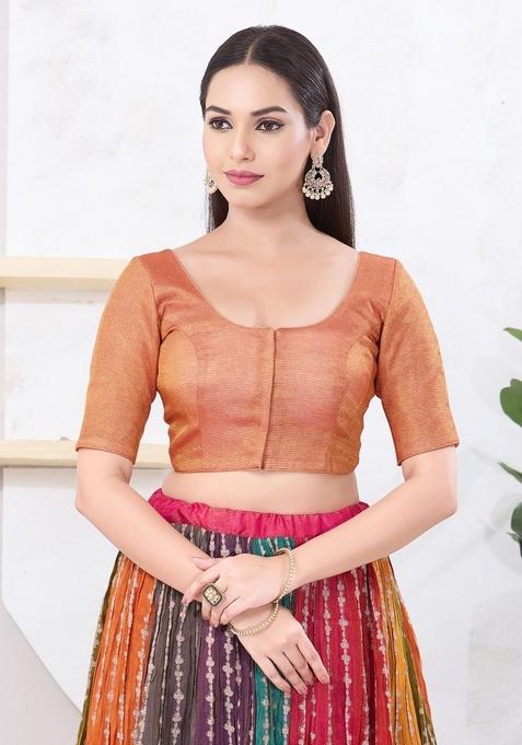 Copper Hand embroidery Poly Tissue Blouse