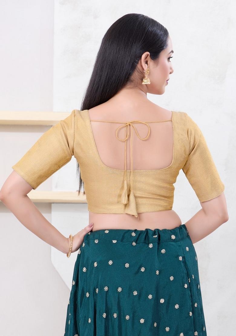 Gold Hand embroidery Poly Tissue Blouse - Indya