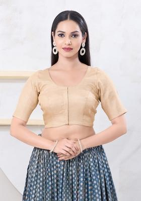 Light Gold Hand embroidery Poly Tissue Blouse