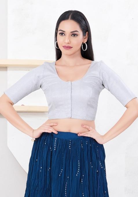 Silver Hand embroidery Poly Tissue Blouse