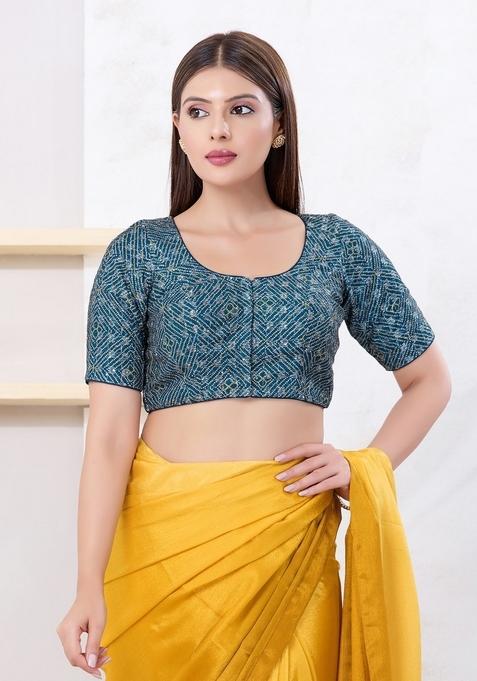 Fire Blue Hand embroidery Poly Art Silk Blouse