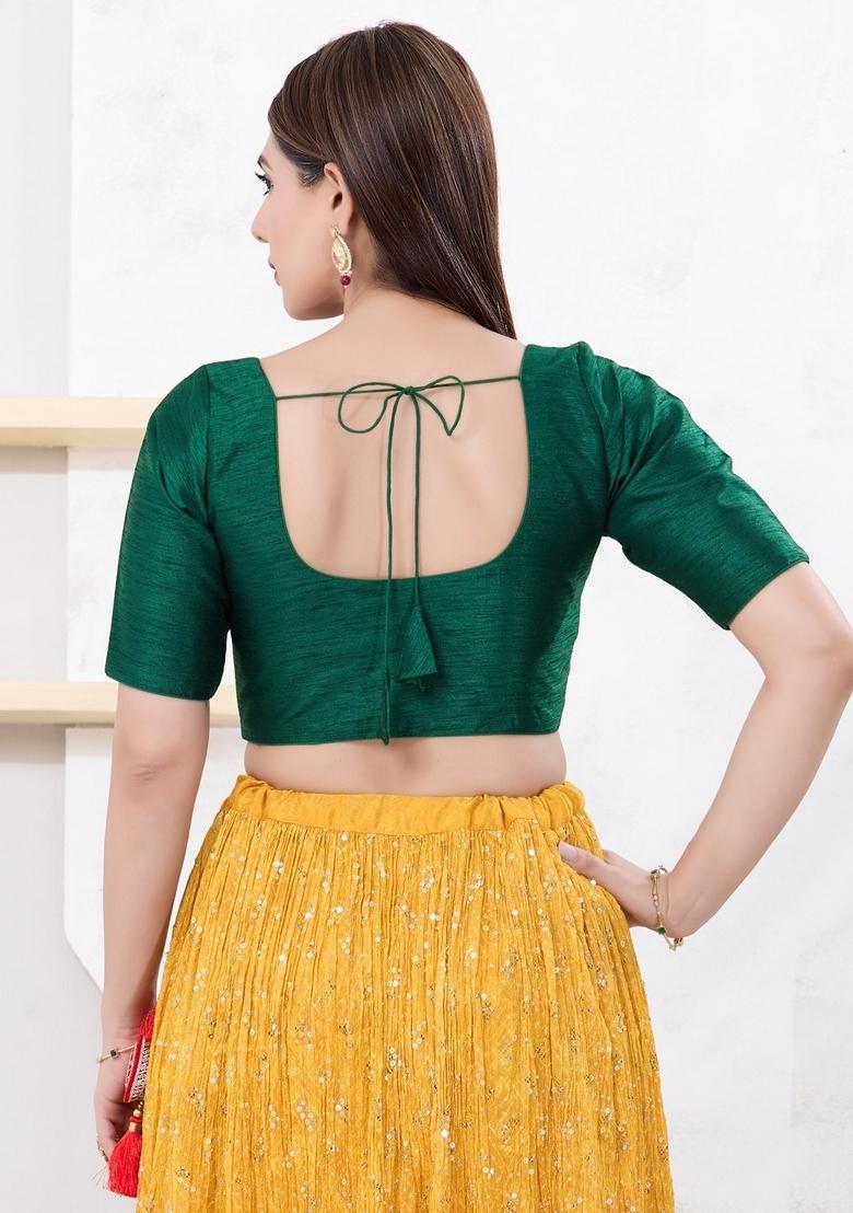 Bottle Green Hand embroidery Poly Dupion Silk Blouse - Indya