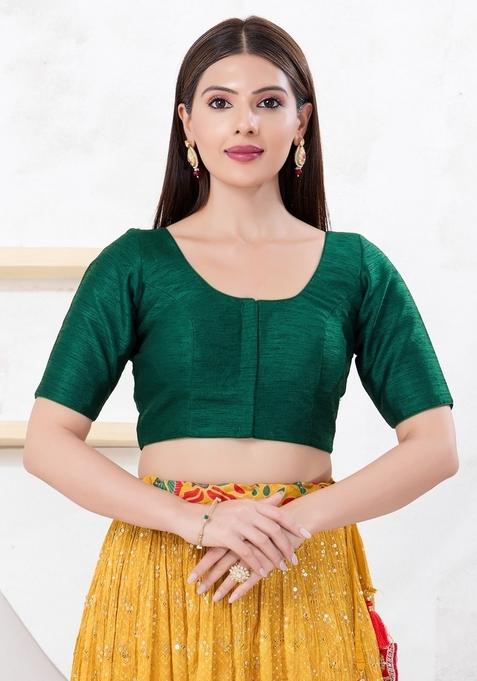 Bottle Green Hand embroidery Poly Dupion Silk Blouse
