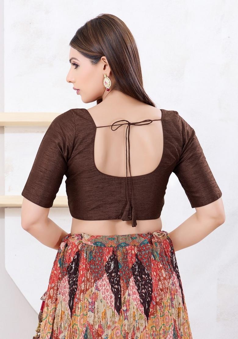 Brown Hand embroidery Poly Dupion Silk Blouse - Indya