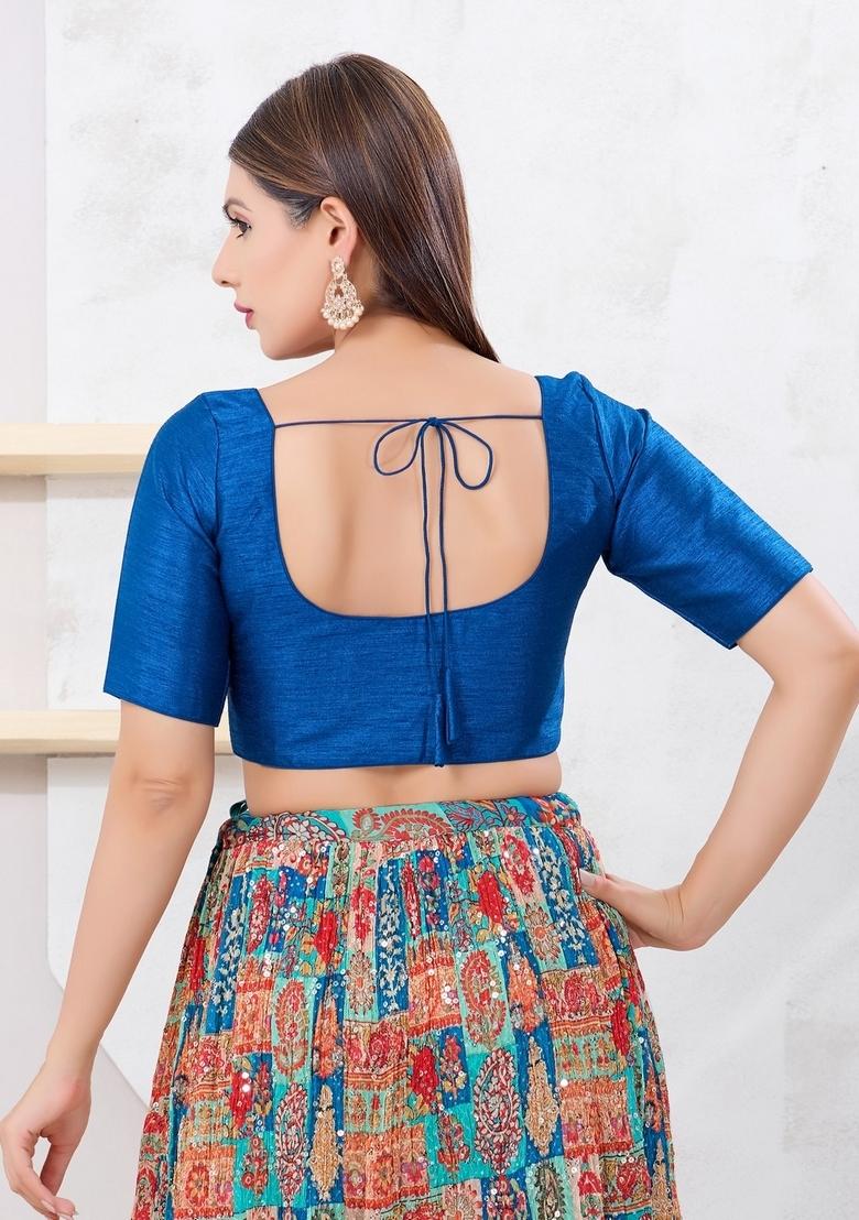 Fire Blue Hand embroidery Poly Dupion Silk Blouse - Indya