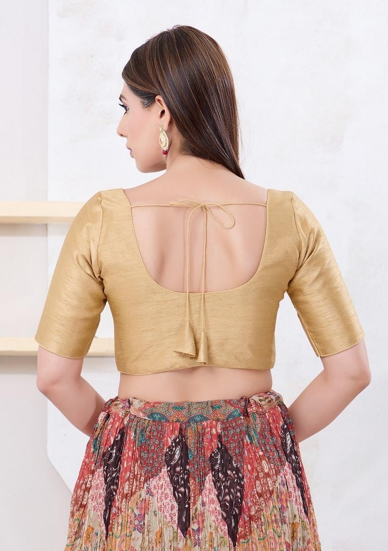 Gold Hand embroidery Poly Dupion Silk Blouse - Indya