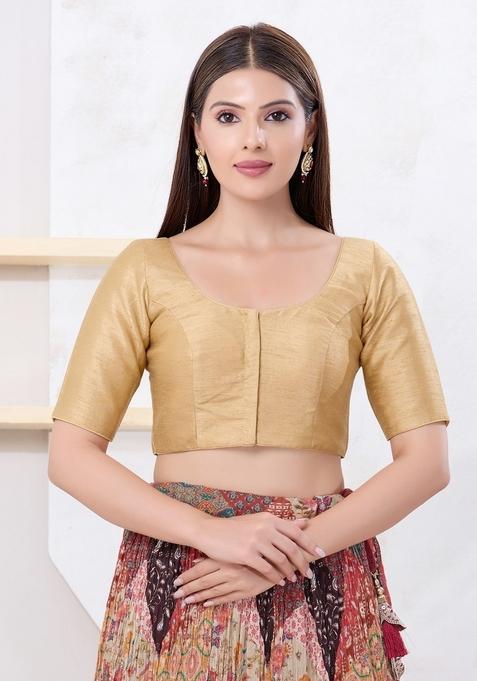 Gold Hand embroidery Poly Dupion Silk Blouse