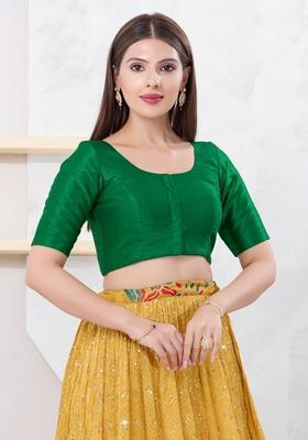 Green Hand embroidery Poly Dupion Silk Blouse