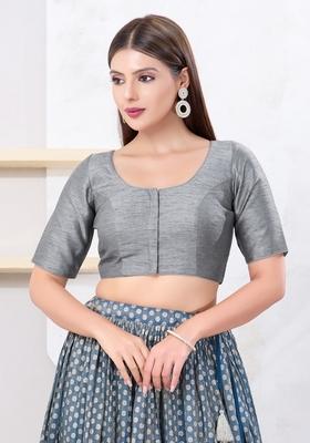 Grey Hand embroidery Poly Dupion Silk Blouse