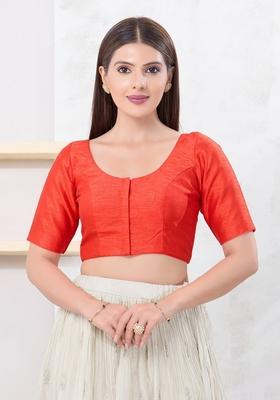 Light Red Hand embroidery Poly Dupion Silk Blouse