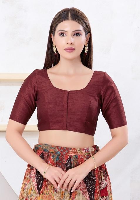 Maroon Hand embroidery Poly Dupion Silk Blouse