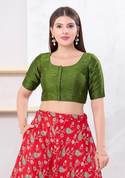Mehendi Green Hand embroidery Poly Dupion Silk Blouse