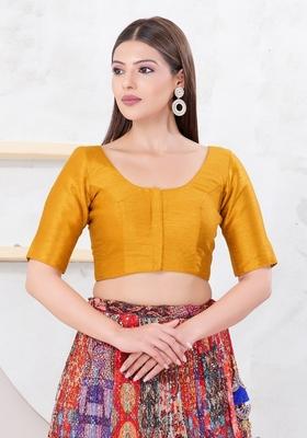 Mustard Hand embroidery Poly Dupion Silk Blouse