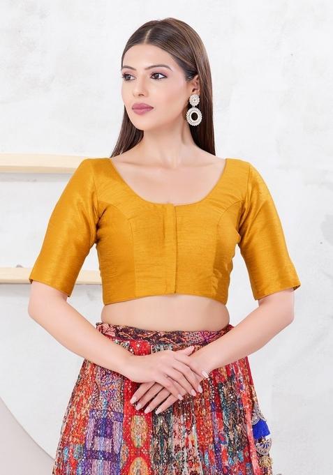 Mustard Hand embroidery Poly Dupion Silk Blouse