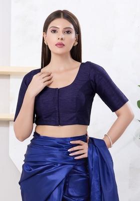 Navy Blue Hand embroidery Poly Dupion Silk Blouse
