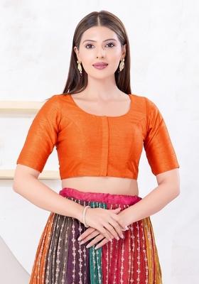 Orange Hand embroidery Poly Dupion Silk Blouse