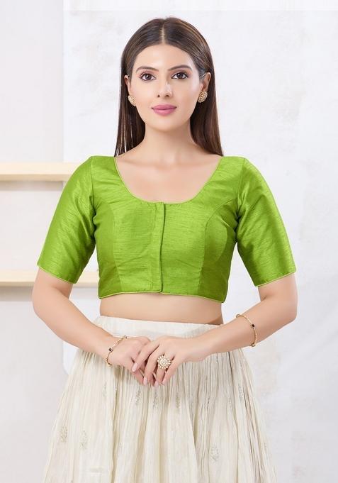 Parrot Green Hand embroidery Poly Dupion Silk Blouse