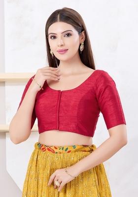 Maroon Hand embroidery Poly Dupion Silk Blouse