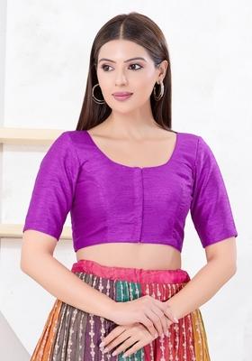Purple Hand embroidery Poly Dupion Silk Blouse