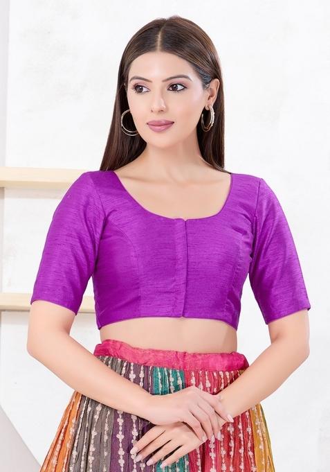 Purple Hand embroidery Poly Dupion Silk Blouse