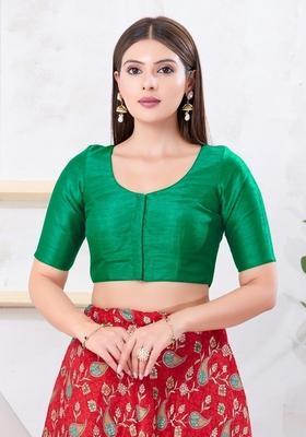 Rama Green Hand embroidery Poly Dupion Silk Blouse