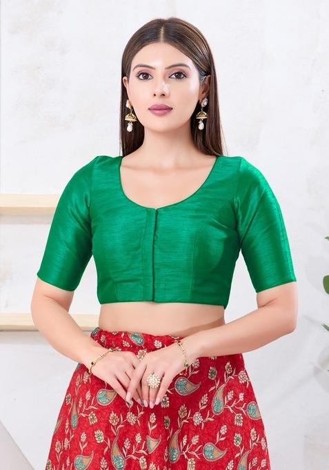 Rama Green Hand embroidery Poly Dupion Silk Blouse