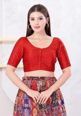 Red Hand embroidery Poly Dupion Silk Blouse
