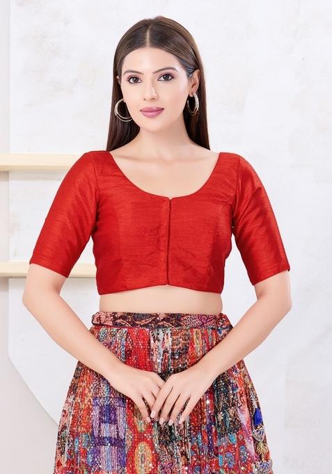 Red Hand embroidery Poly Dupion Silk Blouse
