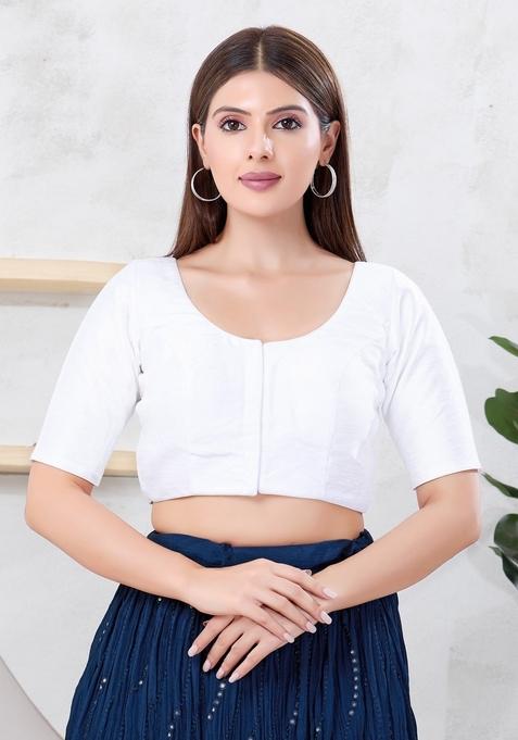 White Hand embroidery Poly Dupion Silk Blouse