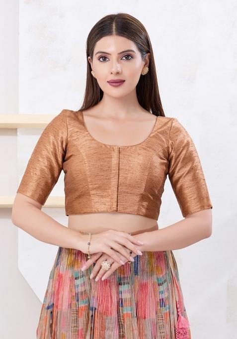 Wood Hand embroidery Poly Dupion Silk Blouse