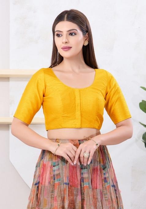 Yellow Hand embroidery Poly Dupion Silk Blouse
