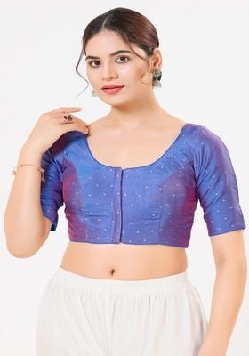 Tblue Hand embroidery Poly Tafeta Silk Blouse