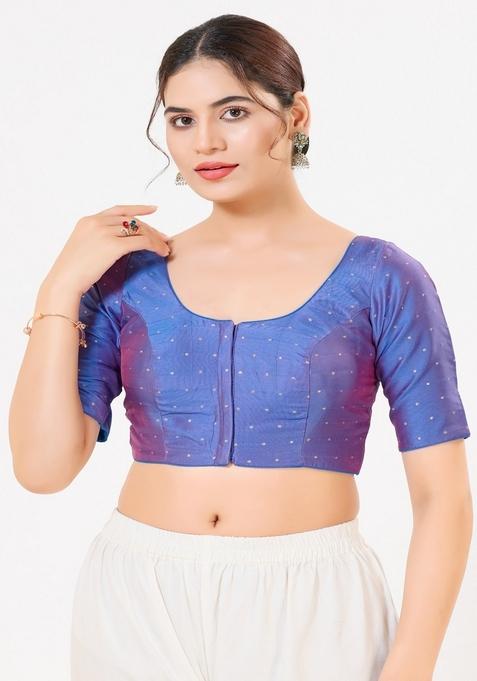 Tblue Hand embroidery Poly Tafeta Silk Blouse