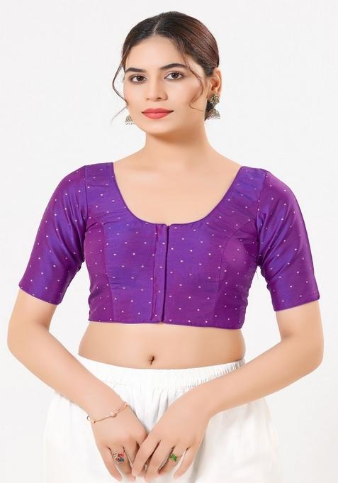 Purple Hand embroidery Poly Tafeta Silk Blouse