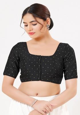 Black Hand embroidery Poly Tafeta Silk Blouse