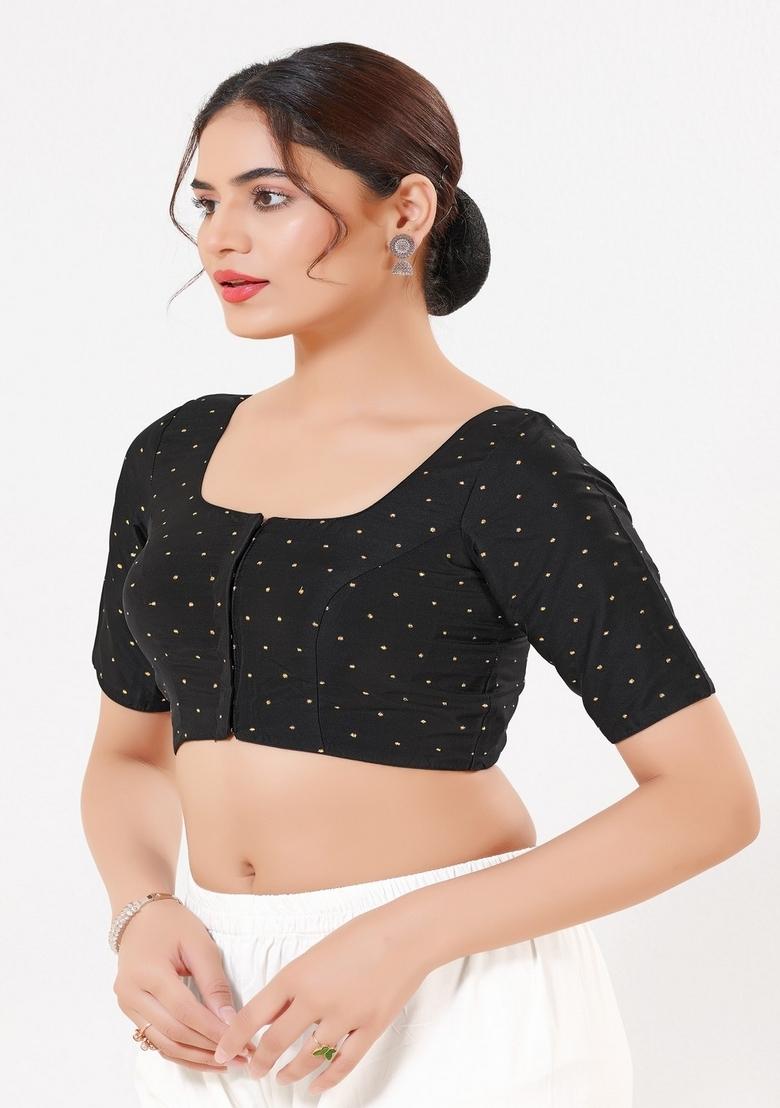 Black Hand embroidery Poly Tafeta Silk Blouse - Indya