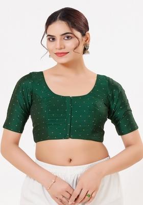 Bottle Green Hand embroidery Poly Tafeta Silk Blouse