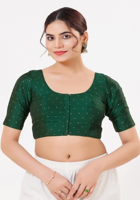 Bottle Green Hand embroidery Poly Tafeta Silk Blouse