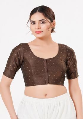 Brown Hand embroidery Poly Tafeta Silk Blouse
