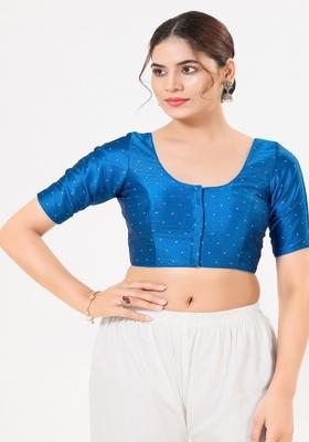 Cobalt Blue Hand embroidery Poly Tafeta Silk Blouse
