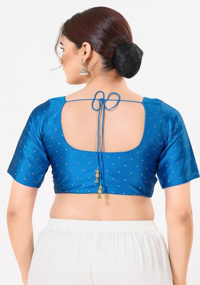 Cobalt Blue Hand embroidery Poly Tafeta Silk Blouse - Indya