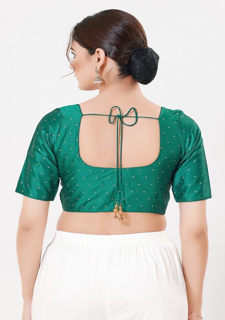 D Rama Green Hand embroidery Poly Tafeta Silk Blouse - Indya