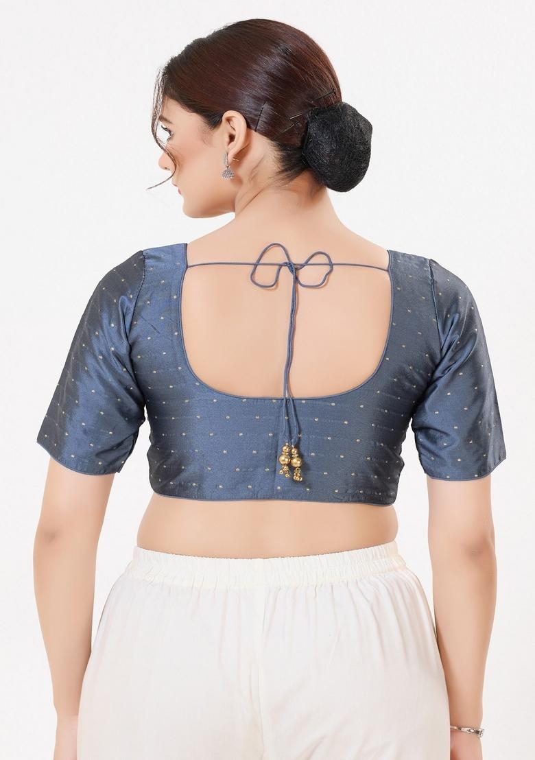 Dark Grey Hand embroidery Poly Tafeta Silk Blouse - Indya