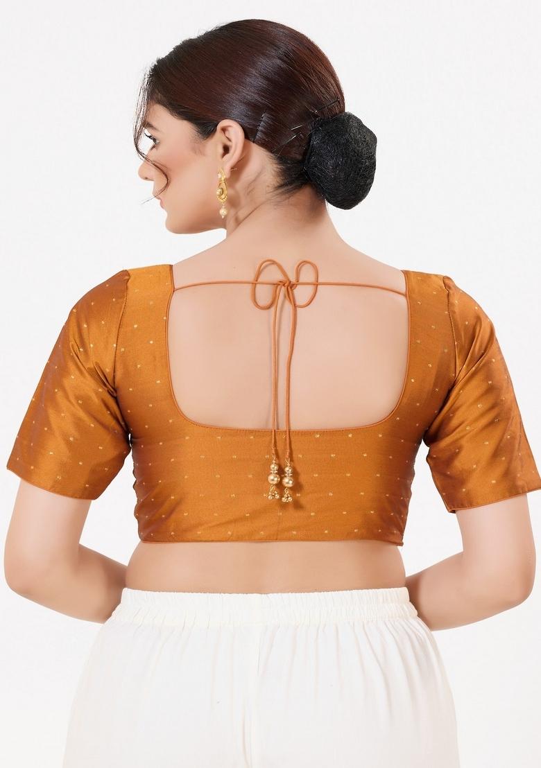 Dark Mustard Hand embroidery Poly Tafeta Silk Blouse - Indya