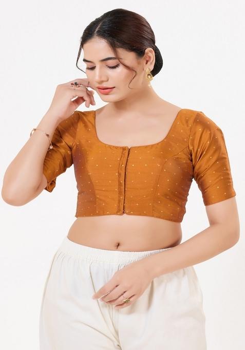 Dark Mustard Hand embroidery Poly Tafeta Silk Blouse