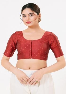 Dark Red Hand embroidery Poly Tafeta Silk Blouse