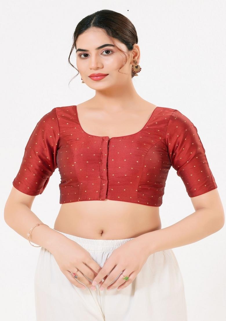 Dark Red Hand embroidery Poly Tafeta Silk Blouse