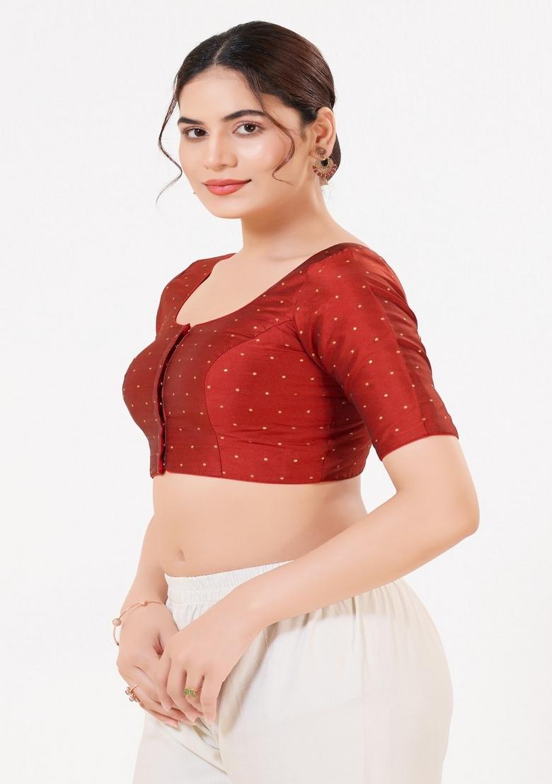 Dark Red Hand embroidery Poly Tafeta Silk Blouse