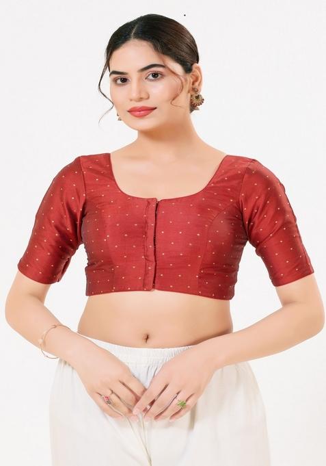 Dark Red Hand embroidery Poly Tafeta Silk Blouse