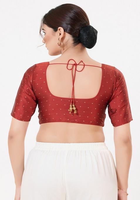 Dark Red Hand embroidery Poly Tafeta Silk Blouse